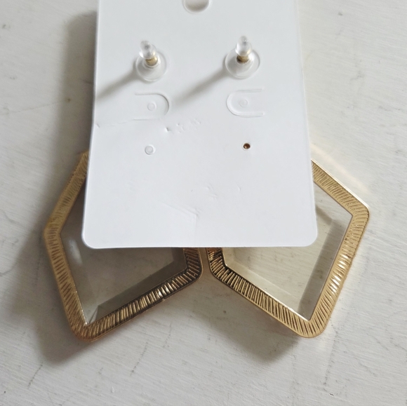 NWOT Fashion Coture Oversized Chunky Earrings Clear & Gold - Picture 3 of 4